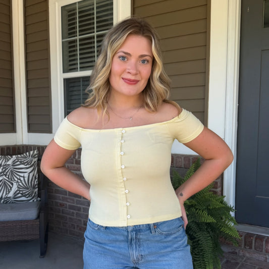 Sunlit Harbor Button Top