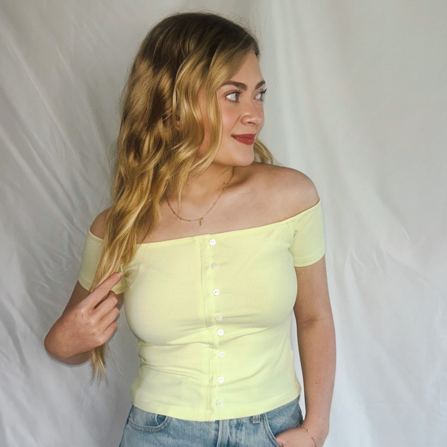 Sunlit Harbor Button Top