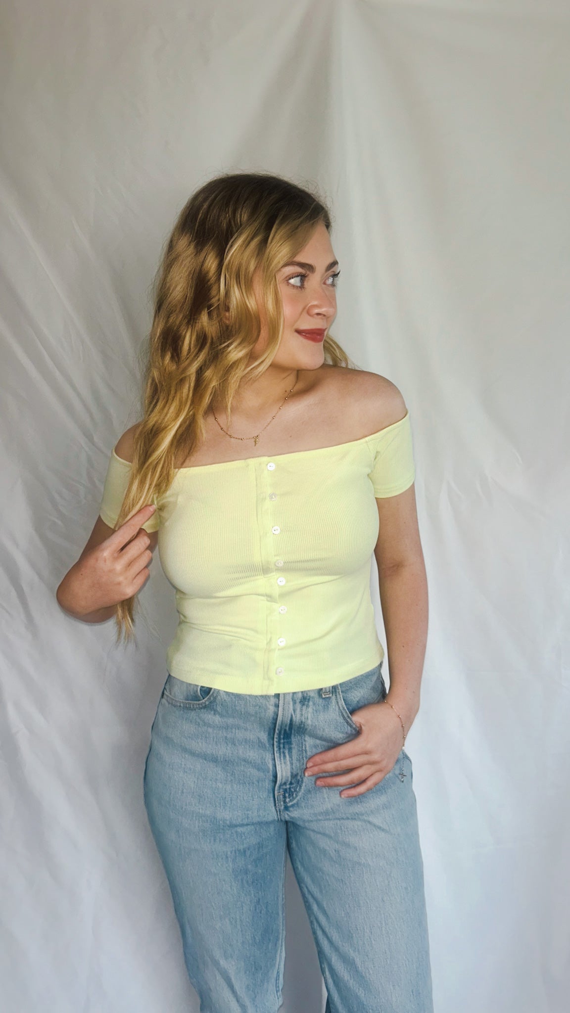 Sunlit Harbor Button Top