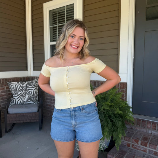Sunlit Harbor Button Top