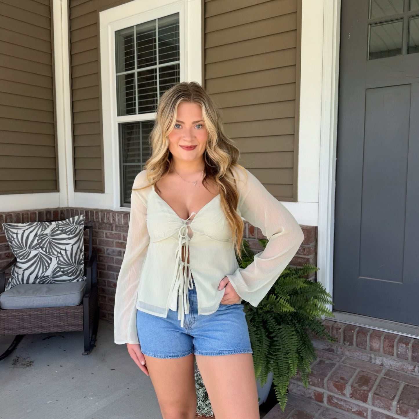 Heirloom Sage Tie-Front Blouse