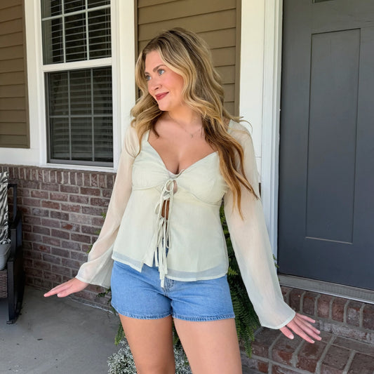 Heirloom Sage Tie-Front Blouse