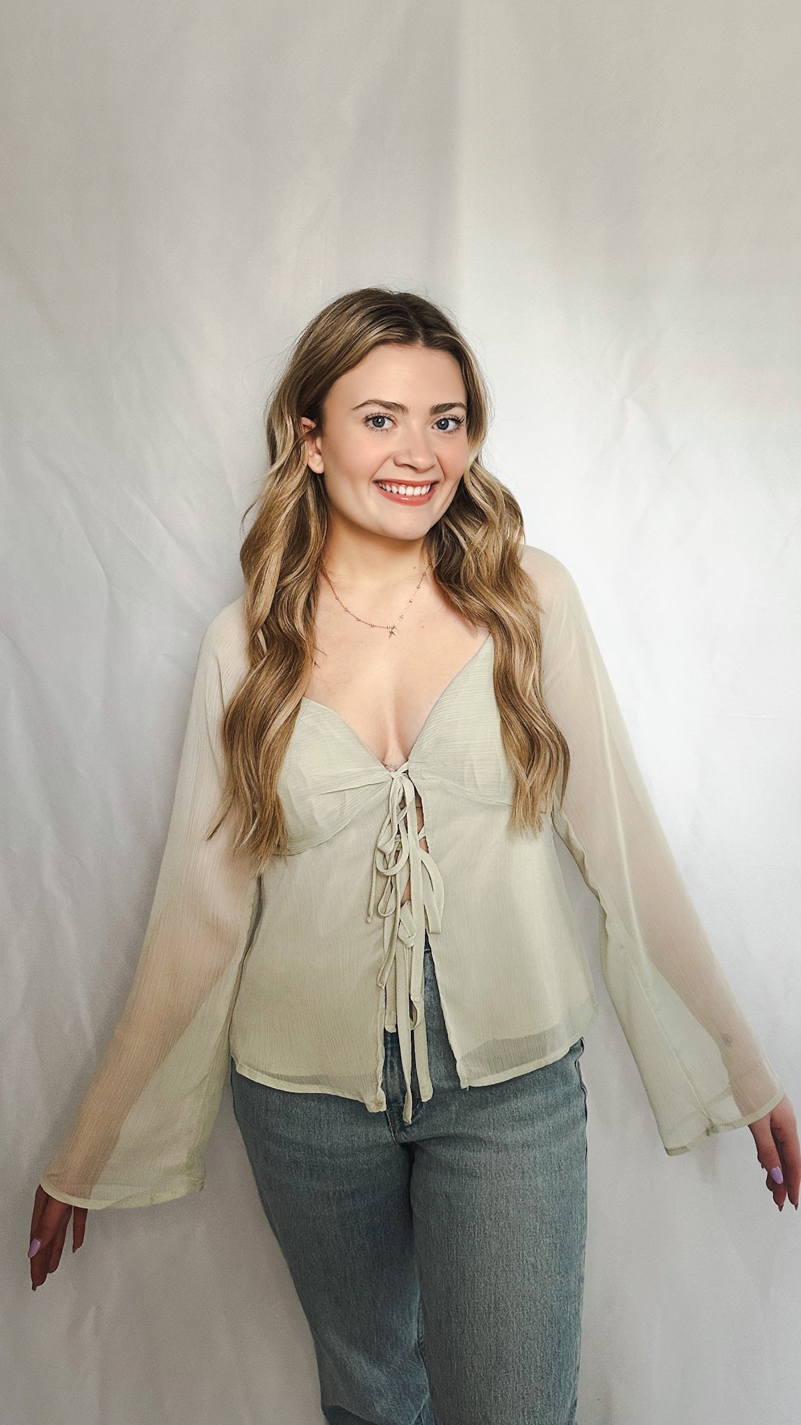 Heirloom Sage Tie-Front Blouse