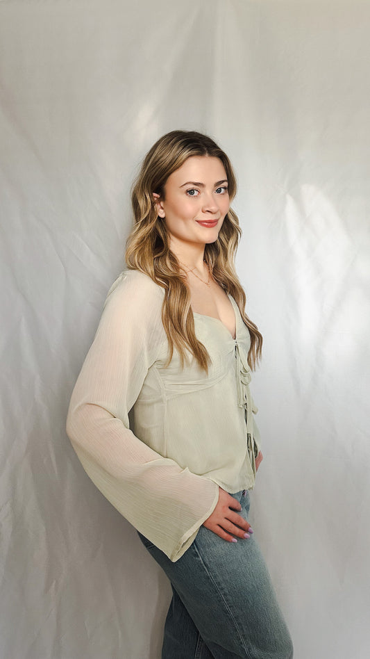 Heirloom Sage Tie-Front Blouse