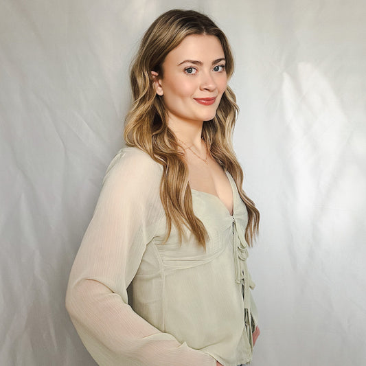 Heirloom Sage Tie-Front Blouse