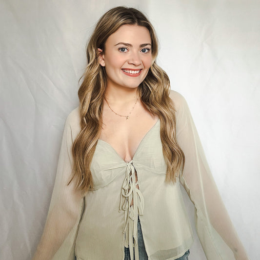 Heirloom Sage Tie-Front Blouse
